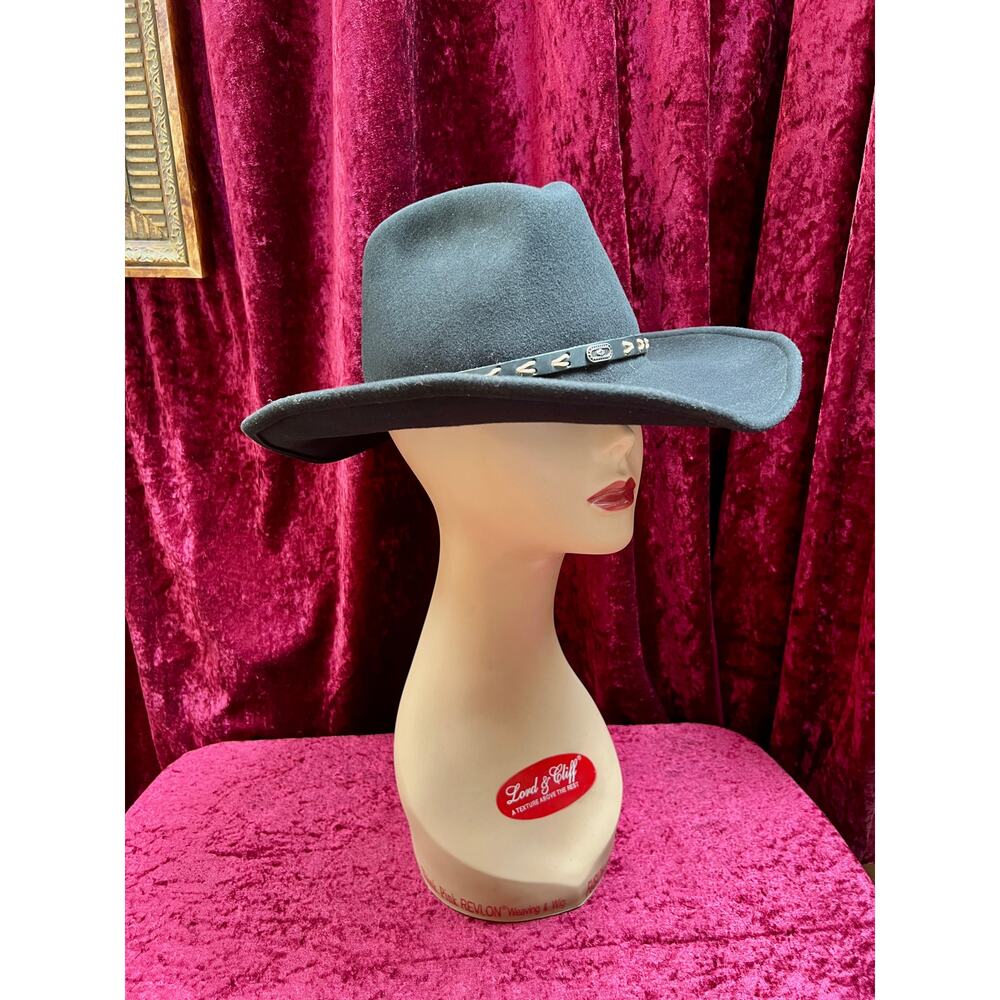 Vintage Wool Felt Cowboy Hat Black Wide Brim Western Cowboy Renegade Headwear M